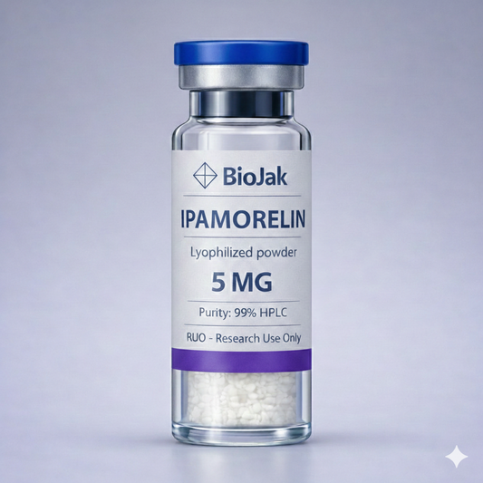Ipamorelin research peptide vial by BioJak