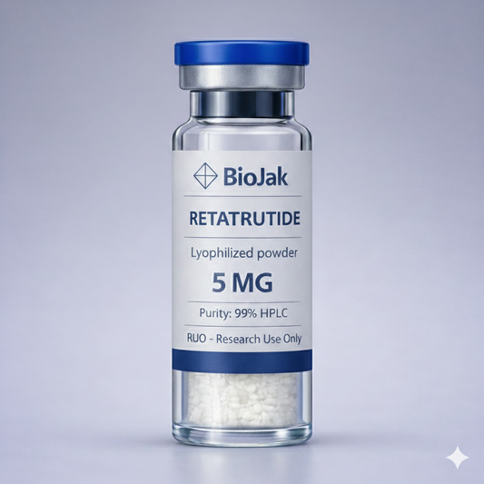 Retatrutide research peptide vial by BioJak