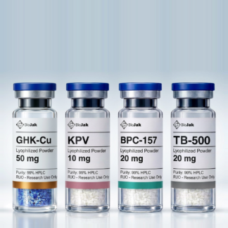 Stack Égida de BioJak: viales de GHK-Cu 50 mg, KPV 10 mg, BPC-157 20 mg y TB-500 20 mg