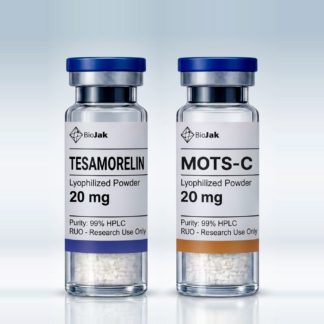 Stack Forja de BioJak: viales de Tesamorelin 20 mg y MOTS-c 20 mg