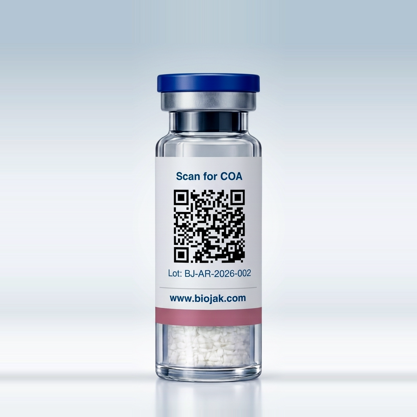 Dorso del vial de KPV con código QR para el certificado de análisis