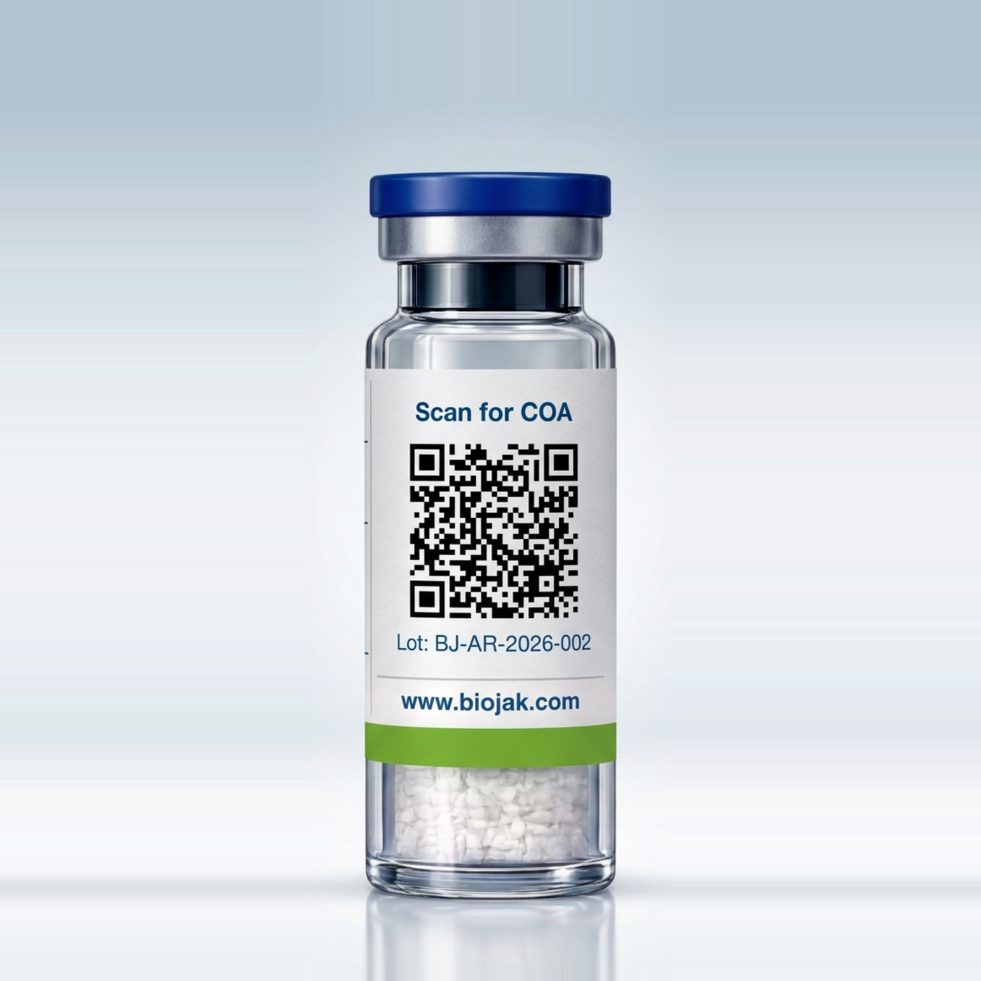 Dorso del vial de Selank con código QR para el certificado de análisis