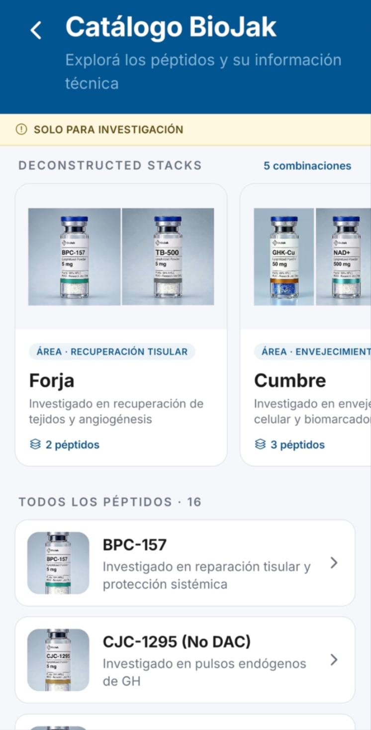 Cat&aacute;logo BioJak en la app