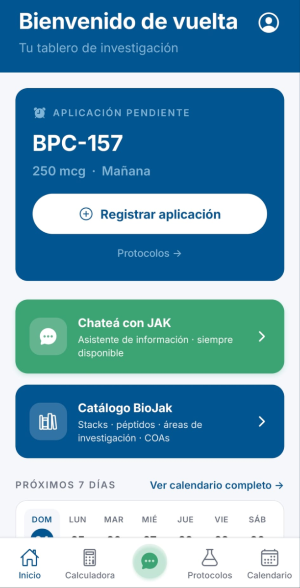 Tablero de la app BioJak