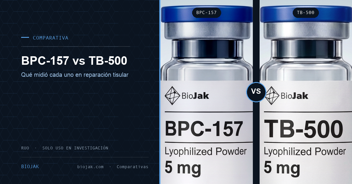 Imagen del artículo de BioJak sobre bpc 157 vs tb 500 comparativa, material de investigación de laboratorio