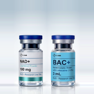 Vial de NAD+ 100 mg junto al agua BAC+ de 3 mL, investigación preclínica